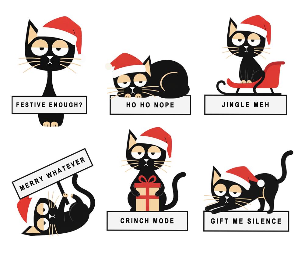 Funny Christmas Cat Coasters with Holder