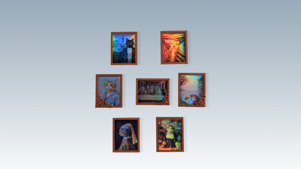 Miniature Cat Art Frames Set – 1:12 Dollhouse Wall Deco