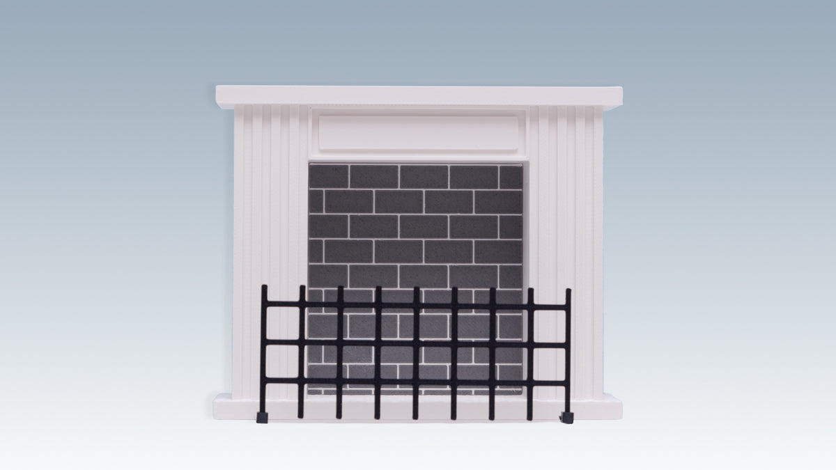 Modern 1:12 Dollhouse Fireplace with Removable Screen