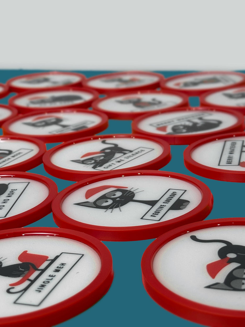 Funny Christmas Cat Coasters with Holder