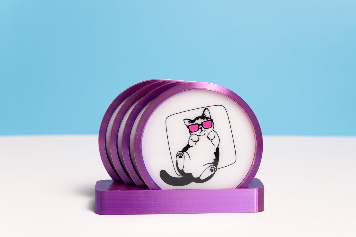 funy cat with glasses coaster