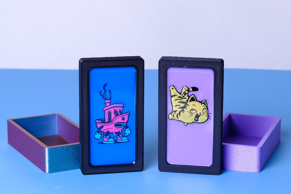 Purple, black and yellow cat trinket box with glossy finish